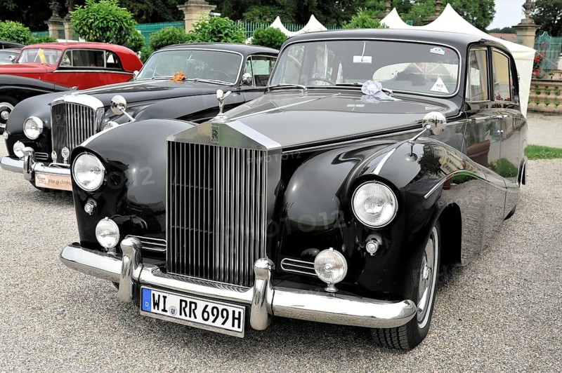 Black Rolls-Royce classic car with striking radiator grille and round headlights, Retro Classics meets Baroque, Ludwigsburg, Baden-Württemberg, Germany