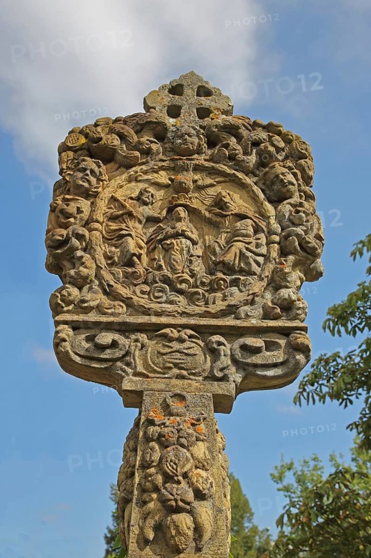 Historic baker's wayside shrine from 1696, date, decoration, relief, coronation of the Virgin Mary, coronation, Mary, Ochsenfurt, Lower Franconia, Franconia, Bavaria, Germany