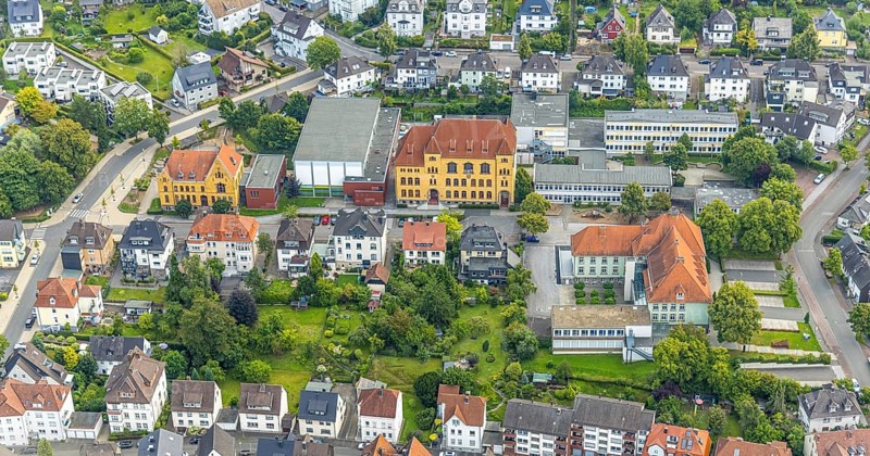 Aerial photo, Johannesschule and VHS Volkshochschule, Arnsberg, Ruhr area, North Rhine-Westphalia, Germany, education, educational institution, DE, Europe, educational institute, aerial photography, aerial photography, aerial photography, school, overview, VHS, bird's eye view, birds-eyes view, overview