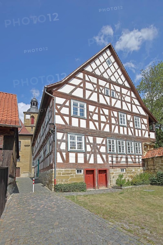 Historic old school built in 1672, half-timbered house, Bad Rodach, Upper Franconia, Franconia, Bavaria, Germany