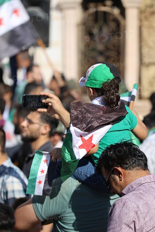 Thousands of Syrians march in Idlib carrying the Syrian revolutionary flag during a protest against international calls to normalize relations with Bashar al-Assad's regime. Aleppo, Syria. July 2, 2024, Aleppo, Aleppo, Syria