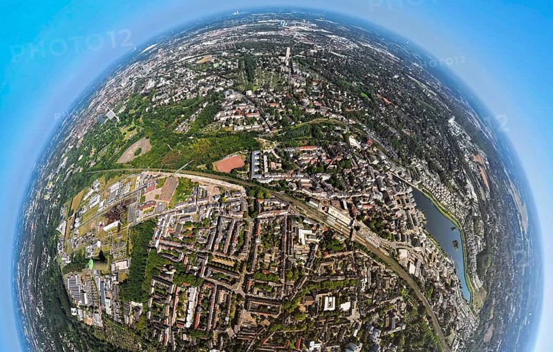 Aerial view, residential area, view of the district of Hörde with Phoenix Lake, commercial area technology park and service location Phoenix West, Dortmund-Hörde railway station, globe, fisheye image, fisheye image, 360 degree image, tiny world, little planet, fisheye image, Hörde, Dortmund, Ruhr area, North Rhine-Westphalia, Germany, excursion destination, DE, Europe, fisheye lens, fisheye lens, commercial settlement, commercial enterprises, commercial area, commercial area, commercial property, commercial park, commercial location, commercial use, industrial area, industrial location, Little Planet, aerial view, aerial photography, aerial photography, local recreation area, Phoenix Lake, Phoenix Lake, lake, district Hörde, super wide-angle lens, Tiny World, overview, bird's eye view, living with lake view, residential area, birds-eyes view, former steelworks area Phoenix-East, fisheye lens, insta360 camera, overview