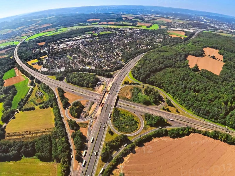Aerial view, Westhofener Kreuz motorway junction with motorway A45 and motorway A1, residential area local view Westhofen, construction site, earth globe, fisheye image, fisheye image, 360 degree image, tiny world, little planet, fisheye image, roses, Schwerte, Ruhr area, North Rhine-Westphalia, Germany, motorway, DE, Dortmund, Europe, fisheye lens, fisheye lens, property tax, real estate, little planet, aerial view, aerial photography, aerial photography, street traffic, super wide angle lens, tiny world, overview, bird's eye view, housing estate, living and living, residential area, quality of living, residential neighbourhood, housing estate, residential area, birds-eyes view, fisheye lens, insta360 camera, overview