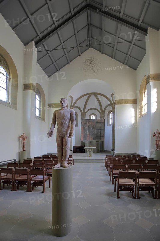 Modern sculpture in St Boniface's Castle Chapel, interior view, Salzburg Castle, Bad Neustadt an der Saale, Rhön, Lower Franconia, Franconia, Bavaria, Germany