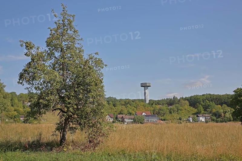 View of Bayernturm built in 1966 as border tower of the inner-German border to the GDR, watchtower, observation tower with platform, German-German border, Büchelberg, Zimmerau, Sulzdorf an der Lederhecke, Lower Franconia, Franconia, Bavaria, Germany