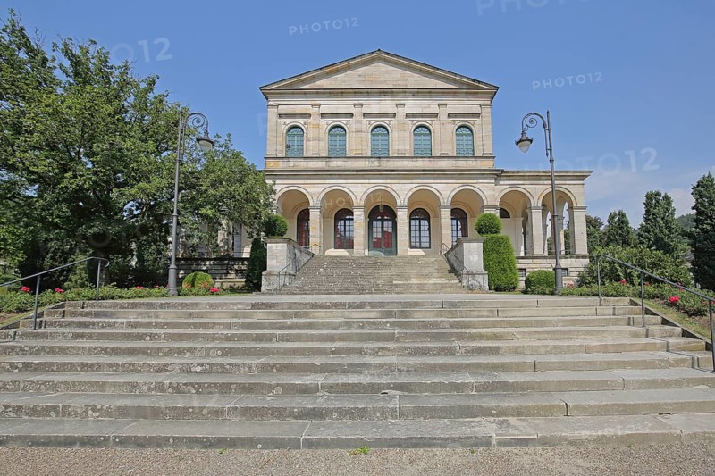 Classicist Kursaal building with open staircase, state spa, Bad Brückenau, Rhön, Bavaria, Germany
