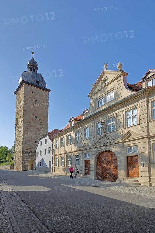 Baroque Provost's Court and medieval witches' tower, town tower, Zeil am Main, Lower Franconia, Franconia, Bavaria, Germany