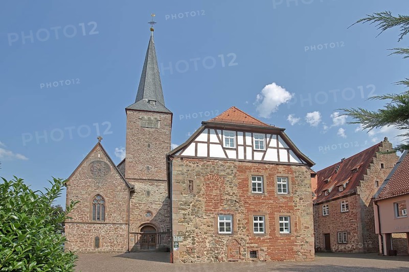 Monastery and Ulrich-von-Hutten-Gymnasium, monastery church, Schlüchtern, Vogelsberg, Hesse, Germany