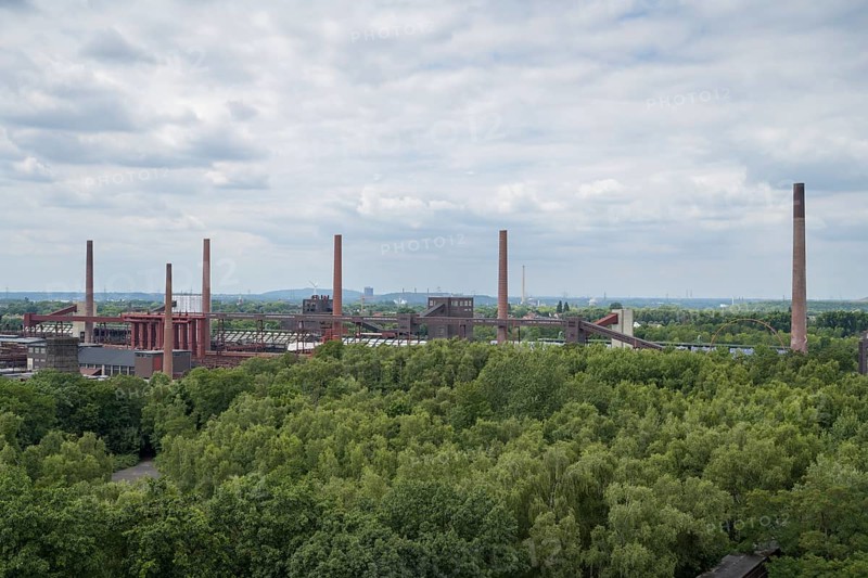 Chimneys on the site of the coking plant, view from the visitor terrace of the Ruhr Museum, Zollverein Coal Mine Industrial Complex, UNESCO World Heritage Site, Route of Industrial Heritage, Essen, Ruhr Area, North Rhine-Westphalia, Germany