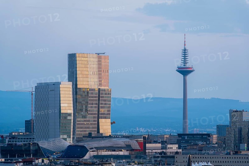 FRANKFURT, GERMANY - JUNE 12, 2025: Europaturm Telecommunications Tower in Frankfurt City in Morning. Hesse, Germany