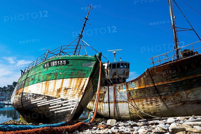 Ship cemetery in the harbour of Camaret-Sur-Mer, West French coast, Camaret-Sur-Mer, Brittany, France