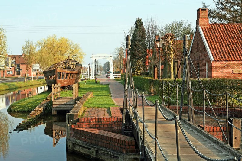 Von-Velen-Anlage, museum, rural scene, canal, bridge, Papenburg, Emsland, Germany