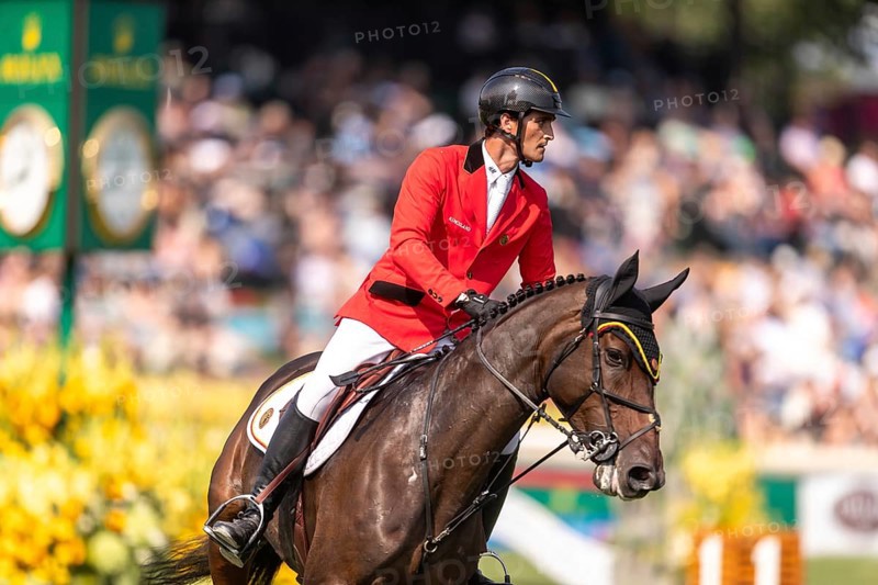 Olivier Philippaerts of Belgium, riding Dixie Moon, competes in the first round of the 2025 BMO Nations Cup during the Spruce Meadows Masters on September 6, 2025 in Calgary, Alberta, Canada, North America