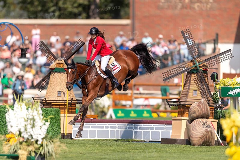 Alessandra Reich of Austria, riding Oeli R, competes in the first round of the 2025 BMO Nations Cup during the Spruce Meadows Masters on September 6, 2025 in Calgary, Alberta, Canada, North America