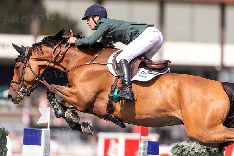 Tom Wachman of Ireland, riding Tabasco De Toxandria Z, competes in the first round of the 2025 BMO Nations Cup during the Spruce Meadows Masters on September 6, 2025 in Calgary, Alberta, Canada, North America