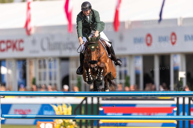 Jordan Coyle of Ireland, riding Chaccolino, competes in the first round of the 2025 BMO Nations Cup during the Spruce Meadows Masters on September 6, 2025 in Calgary, Alberta, Canada, North America