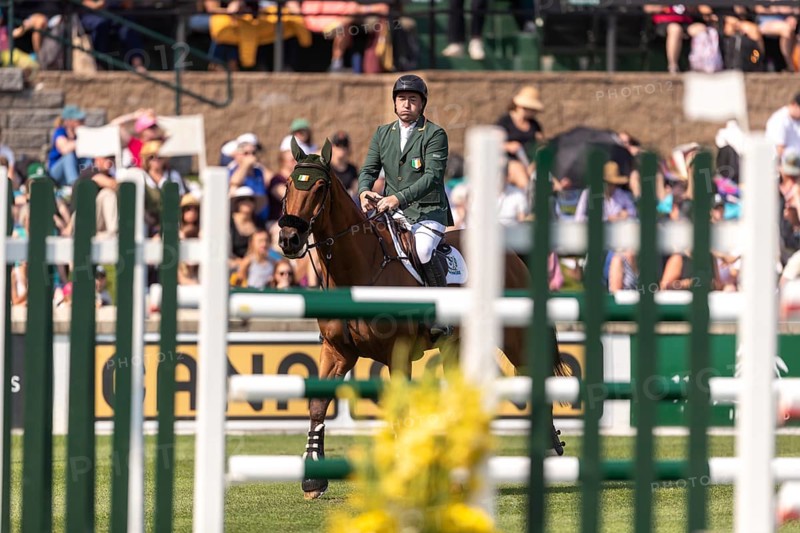 Jordan Coyle of Ireland, riding Chaccolino, competes in the first round of the 2025 BMO Nations Cup during the Spruce Meadows Masters on September 6, 2025 in Calgary, Alberta, Canada, North America
