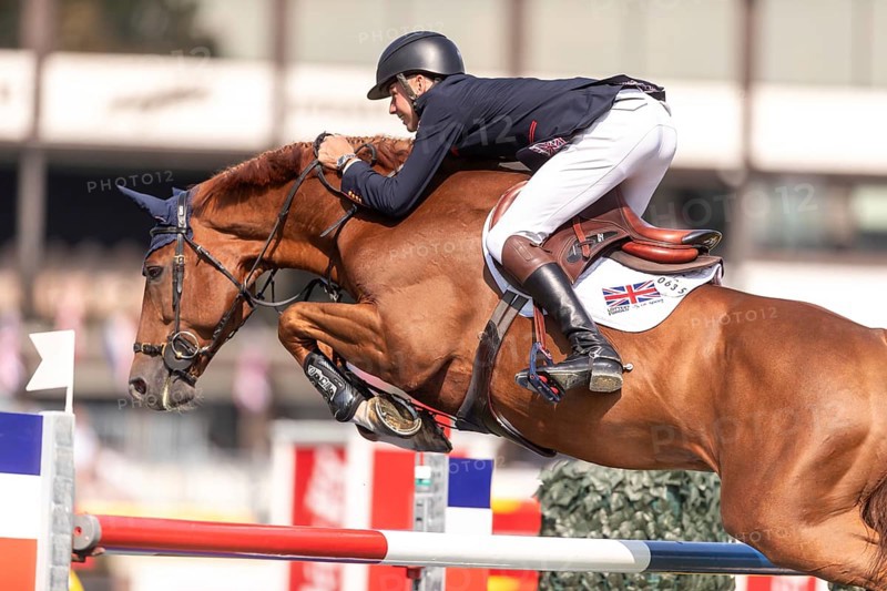 Joseph Stockdale of Great Britain, riding Ebanking, competes in the first round of the 2025 BMO Nations Cup during the Spruce Meadows Masters on September 6, 2025 in Calgary, Alberta, Canada, North America