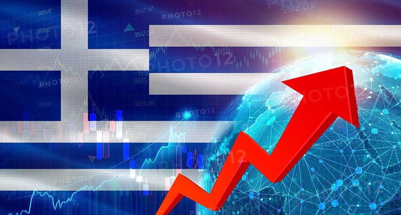 Global financial growth with Greece flag. Financial growth with Greece flag on economic background
