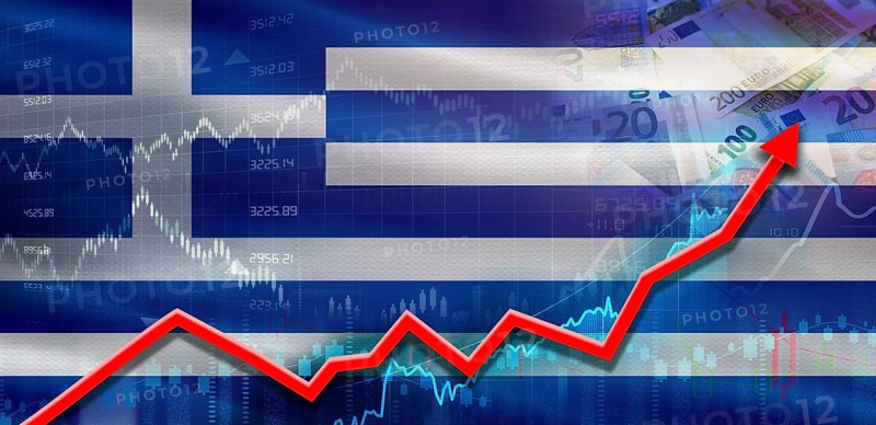 Greece financial growth on market graph. Greek economic growth on financial graph
