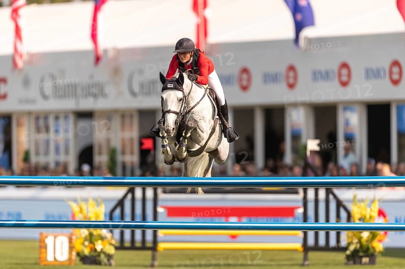 Katharina Rhomberg of Austria, riding Colestus Cambridge, competes in the first round of the 2025 BMO Nations Cup during the Spruce Meadows Masters on September 6, 2025 in Calgary, Alberta, Canada, North America