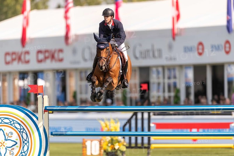 Ben Maher of England, riding Enjeu De Grisien, competes in the first round of the 2025 BMO Nations Cup during the Spruce Meadows Masters on September 6, 2025 in Calgary, Alberta, Canada, North America