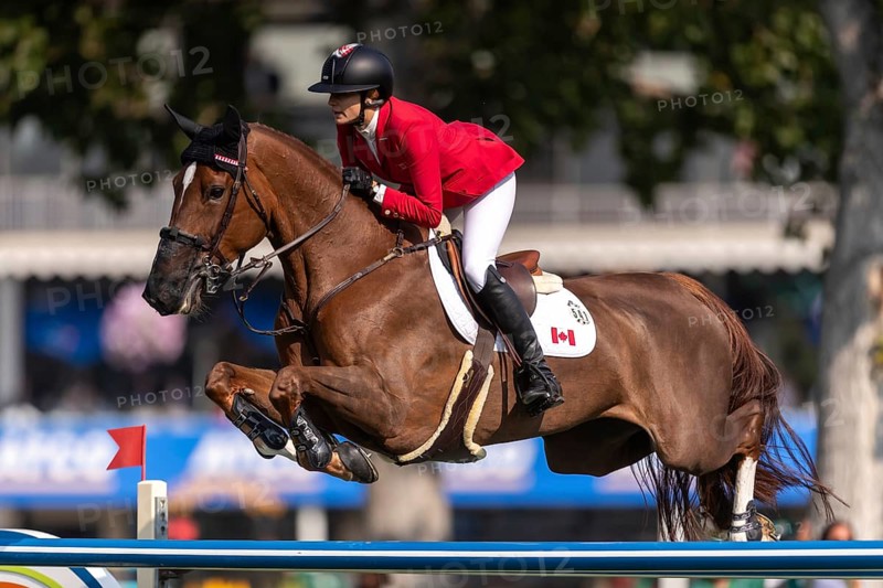 Tiffany Foster of Canada, riding Electrique, competes in the first round of the 2025 BMO Nations Cup during the Spruce Meadows Masters on September 6, 2025 in Calgary, Alberta, Canada, North America