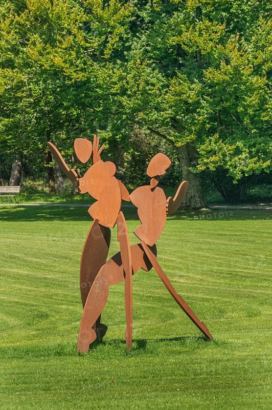 Metal art figures in the castle park in Kisslegg, Allgäu, Baden-Württemberg, Germany
