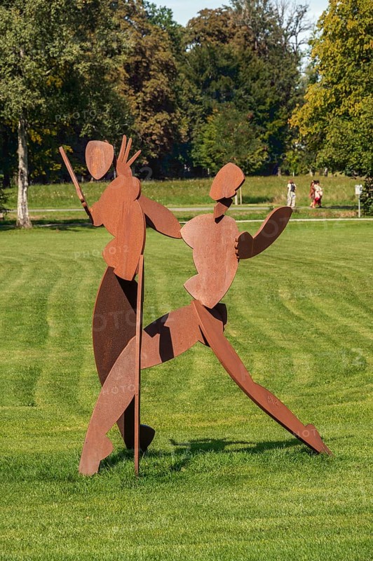 Metal art figures in the castle park in Kisslegg, Allgäu, Baden-Württemberg, Germany