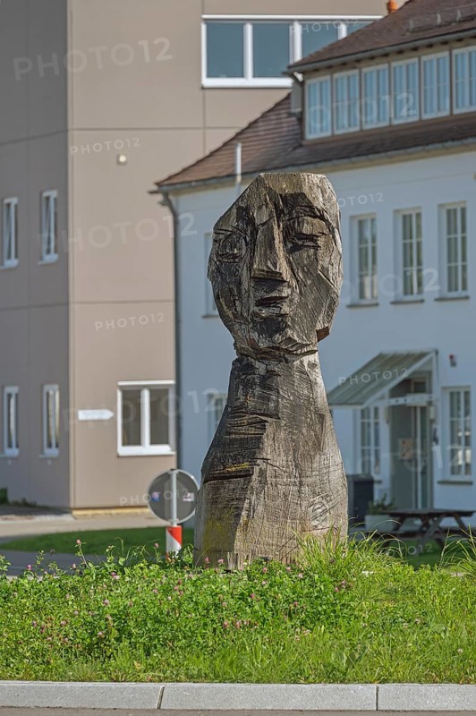 Wooden sculpture by Klaus Prior, Kisslegg, Allgäu, Baden-Württemberg, Germany