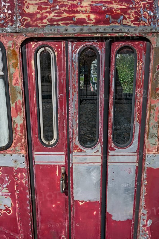 Sanded red paint, a rail bus from the 1950s is being renovated at the Spatz youth centre, Kisslegg, Allgäu, Baden-Württemberg, Germany