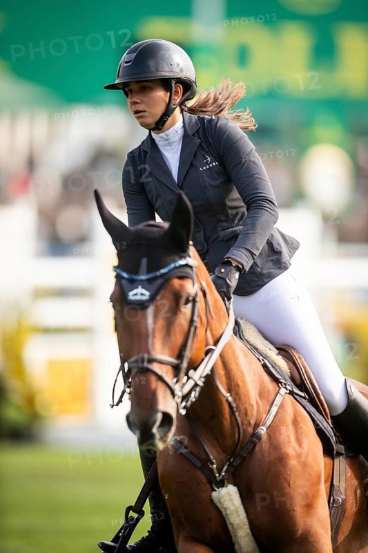 Alessandra Reich of Austria, riding Oeli R, competes in the 2025 Spruce Meadows Masters on September 4, 2025 in Calgary, Alberta, Canada, North America