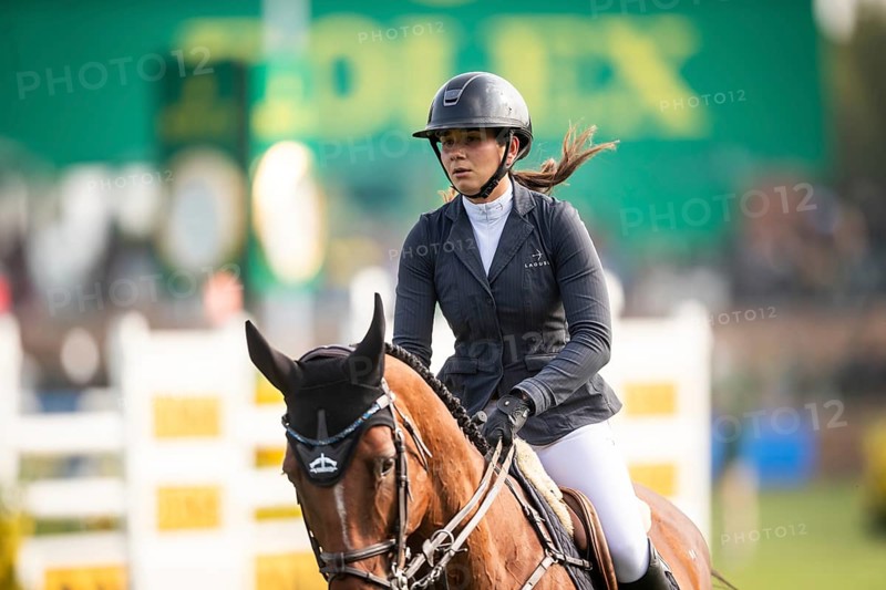 Alessandra Reich of Austria, riding Oeli R, competes in the 2025 Spruce Meadows Masters on September 4, 2025 in Calgary, Alberta, Canada, North America