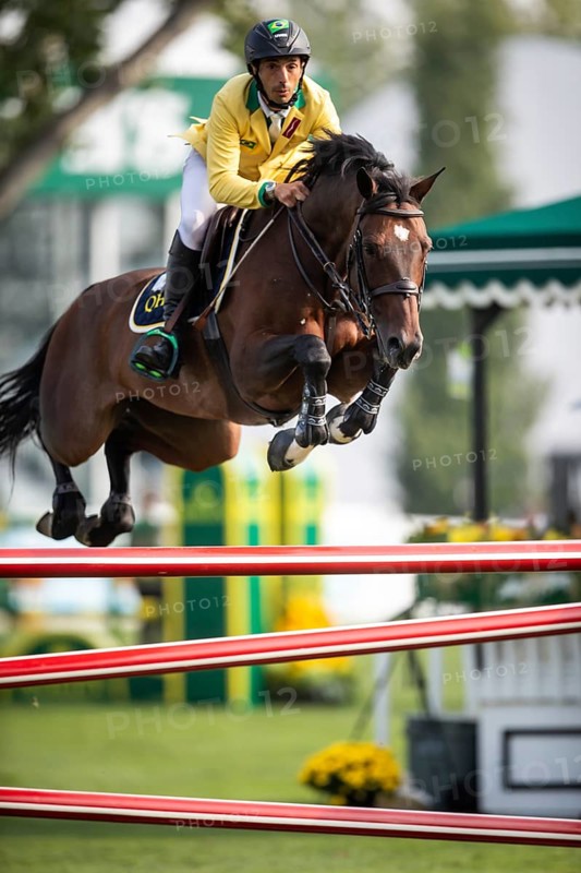 Yuri Mansur of Brazil, riding QH Alfons Santo Antonio competes in the 2025 Spruce Meadows Masters on September 4, 2025 in Calgary, Alberta, Canada, North America