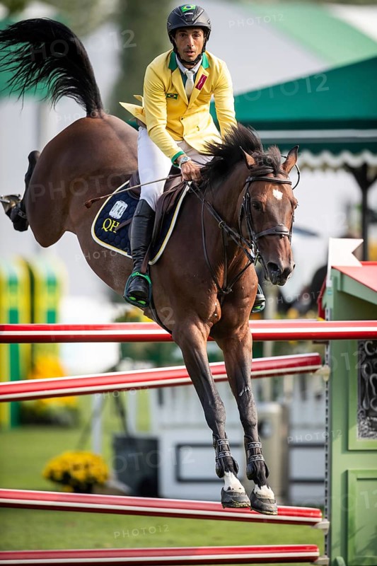 Yuri Mansur of Brazil, riding QH Alfons Santo Antonio competes in the 2025 Spruce Meadows Masters on September 4, 2025 in Calgary, Alberta, Canada, North America