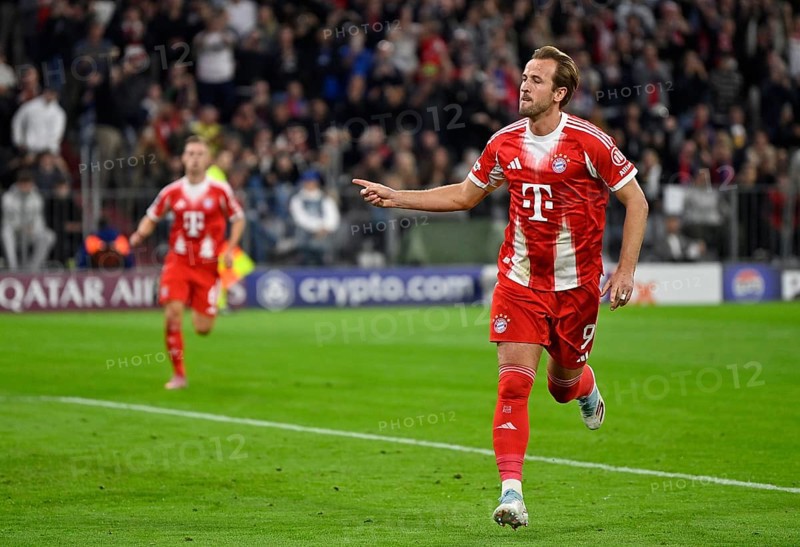 Goal celebration Harry Kane FC Bayern Munich FCB (09) Champions League, Allianz Arena, Munich, Bavaria, Germany