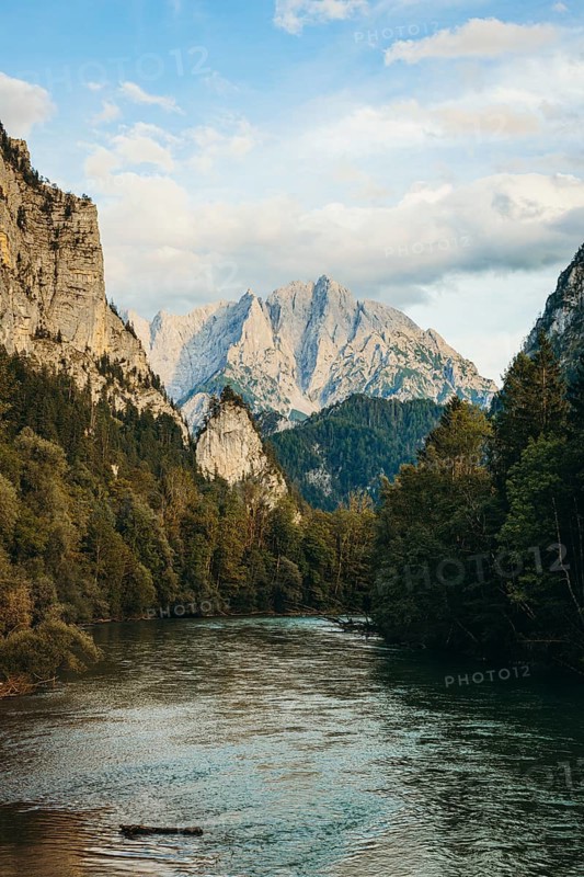 View of the Enns, Ödstein in the background, Admont, Styria, Austria