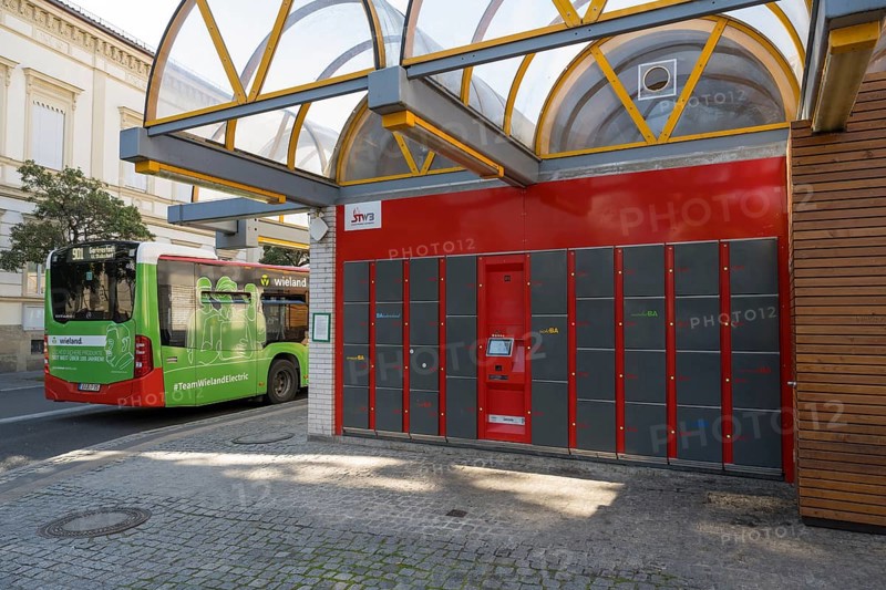 Lockers, locker system, railway station, Bamberg, Upper Franconia, Franconia, Bavaria, Germany