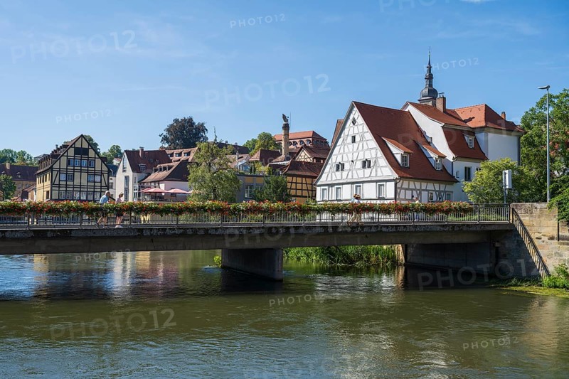 Mill Bridge, Upper Mills, Church of St Stephen, River Regnitz, Old Town, UNESCO World Heritage Site, Bamberg, Upper Franconia, Franconia, Bavaria, Germany