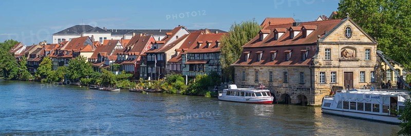 Building on the Regnitz, jetty, Little Venice, Old Town, UNESCO World Heritage Site, Bamberg, Upper Franconia, Franconia, Bavaria, Germany