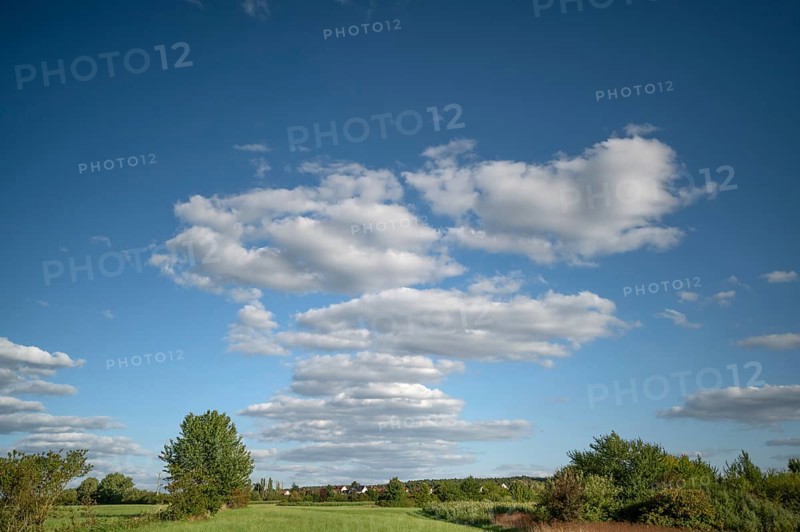 Landscape with cloudy sky, Eckental, Middle Franconia, Bavaria, Germany