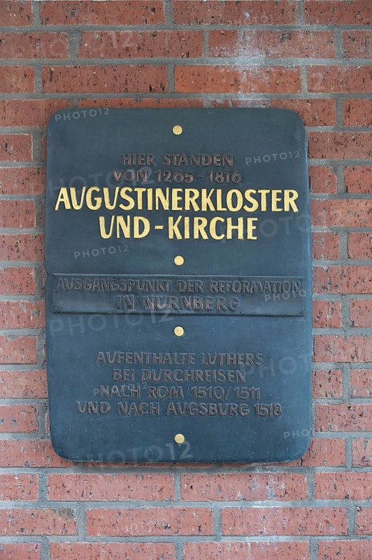 Information board about the former site of the Augustinian monastery and monastery church, Karlstrasse, Nuremberg, Middle Franconia, Bavaria, Germany