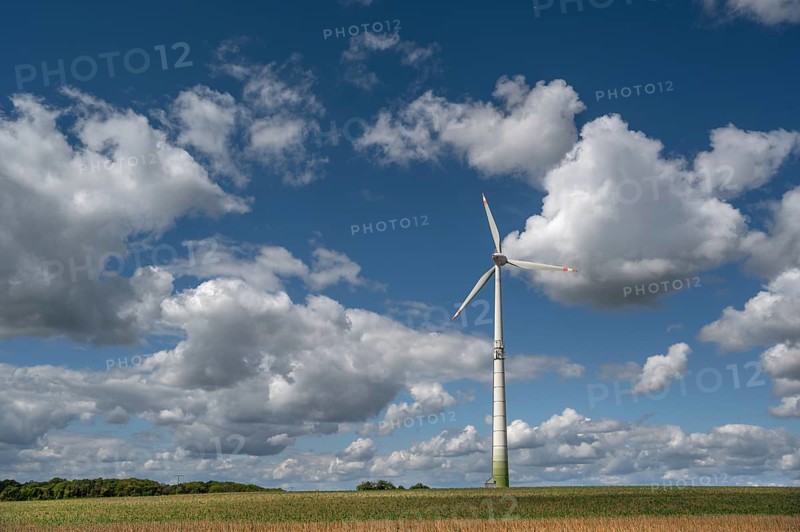 Wind turbine in open landscape, Karsberg, Upper Franconia, Bavaria, Germany