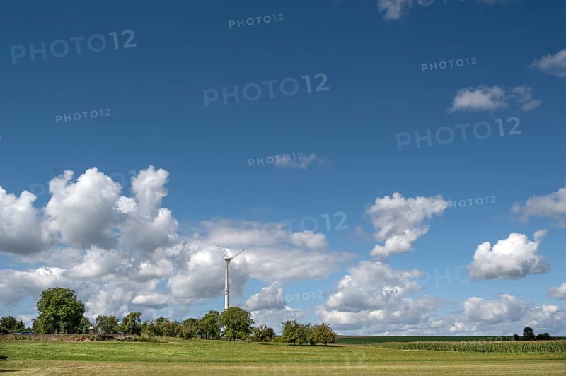Wind turbine in Franconian landscape, Karsberg, Upper Franconia, Bavaria, Germany
