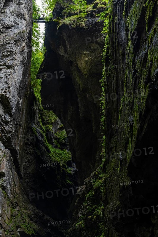 Small bridge leads over the gorge, hiking trail, visitor, Breitachklamm, Oberstdorf, Allgäu Alps, Bavaria, Germany