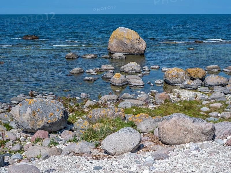Stones on the shore of the island of Stora grundet on the northern tip of the Swedish island of Öland in the Baltic Sea, Öland, Sweden