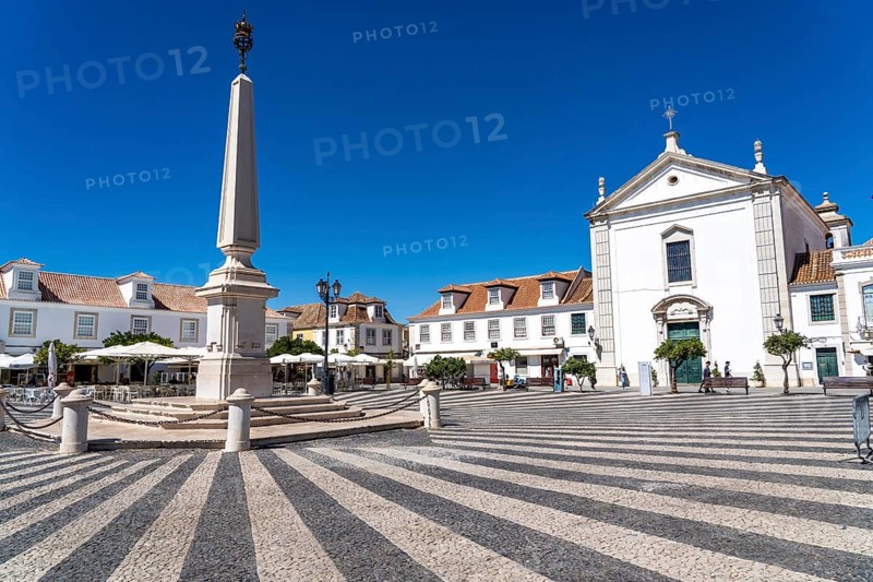 The central square Praça Marquês de Pombal, in the town of Vila Real de Santo António, on the border with Spain, Algarve, Portugal