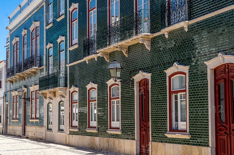 House in the old town centre, tiled, in the village of Vila Real de Santo António, on the border with Spain, Algarve, Portugal