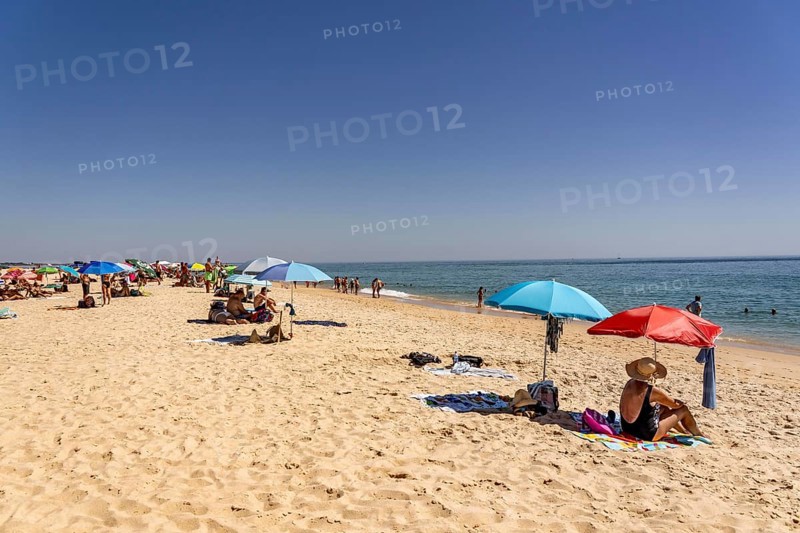 Kilometre-long beach Praia da Ilha de Tavira, on the island off Tavira, partly managed, Algarve, Portugal