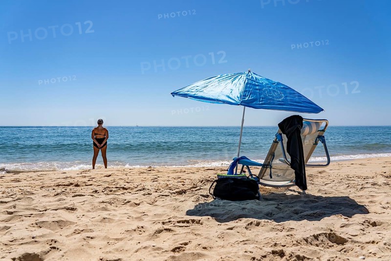 Kilometre-long beach Praia da Ilha de Tavira, on the island off Tavira, partly managed, Algarve, Portugal